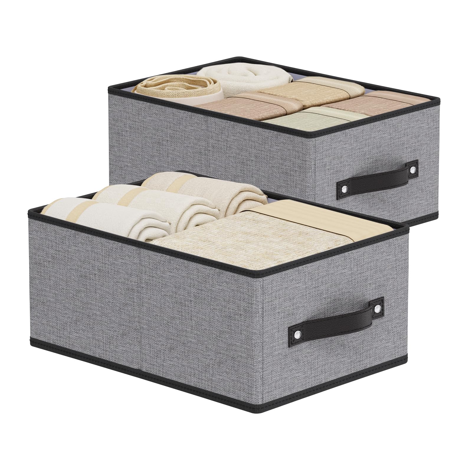 Pack of 2 Fabric Storage Boxes, Storage Basket, Grey, 33 x 23 x 14