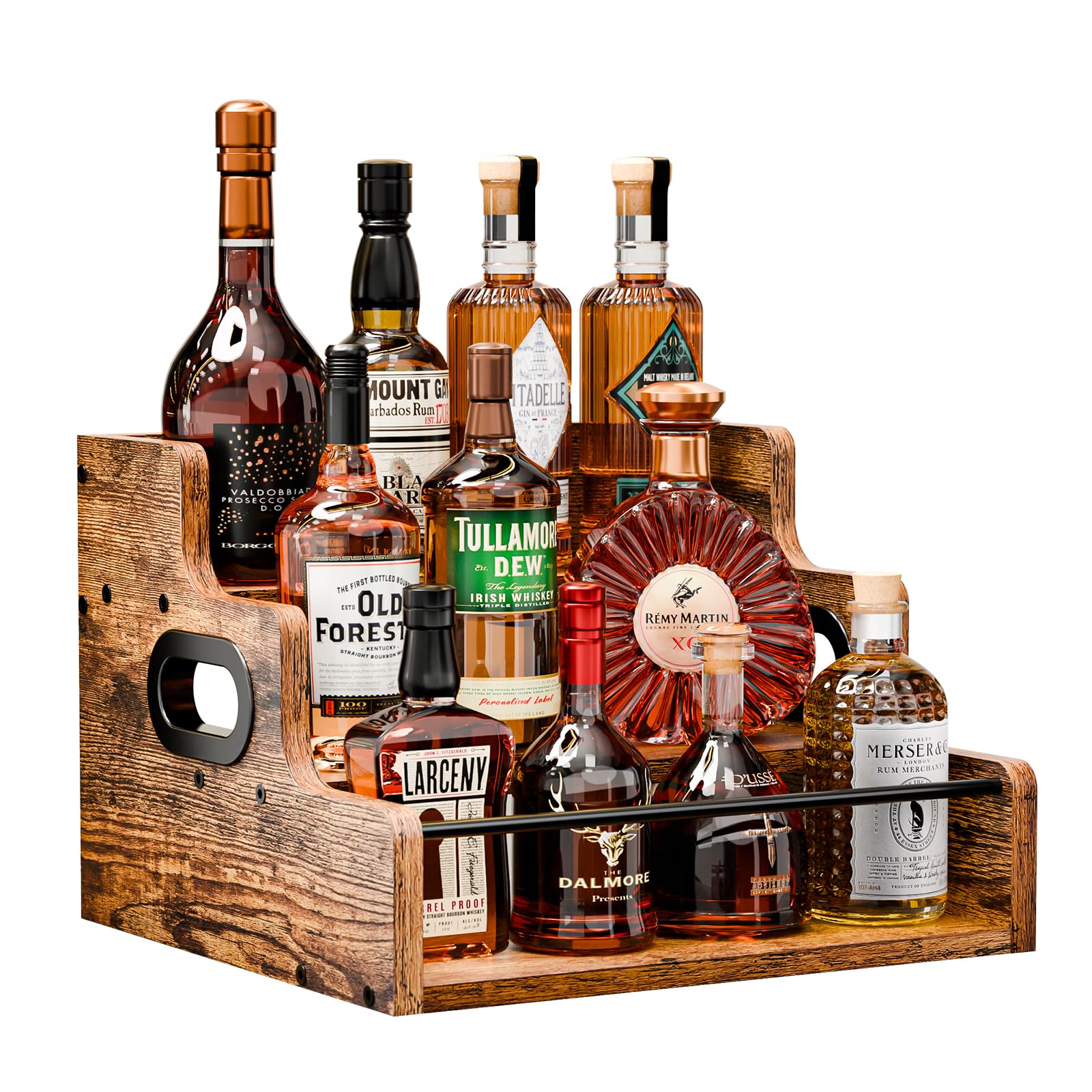 KLM Liquor Bottle Display Shelf, Coffee Syrup Rack Organizer, 3 Step Countertop 