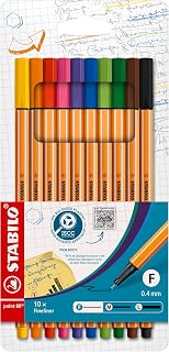 Fineliner - STABILO point 88 - Pack of 10 - Assorted Colours | Pack of 10, standard colours
