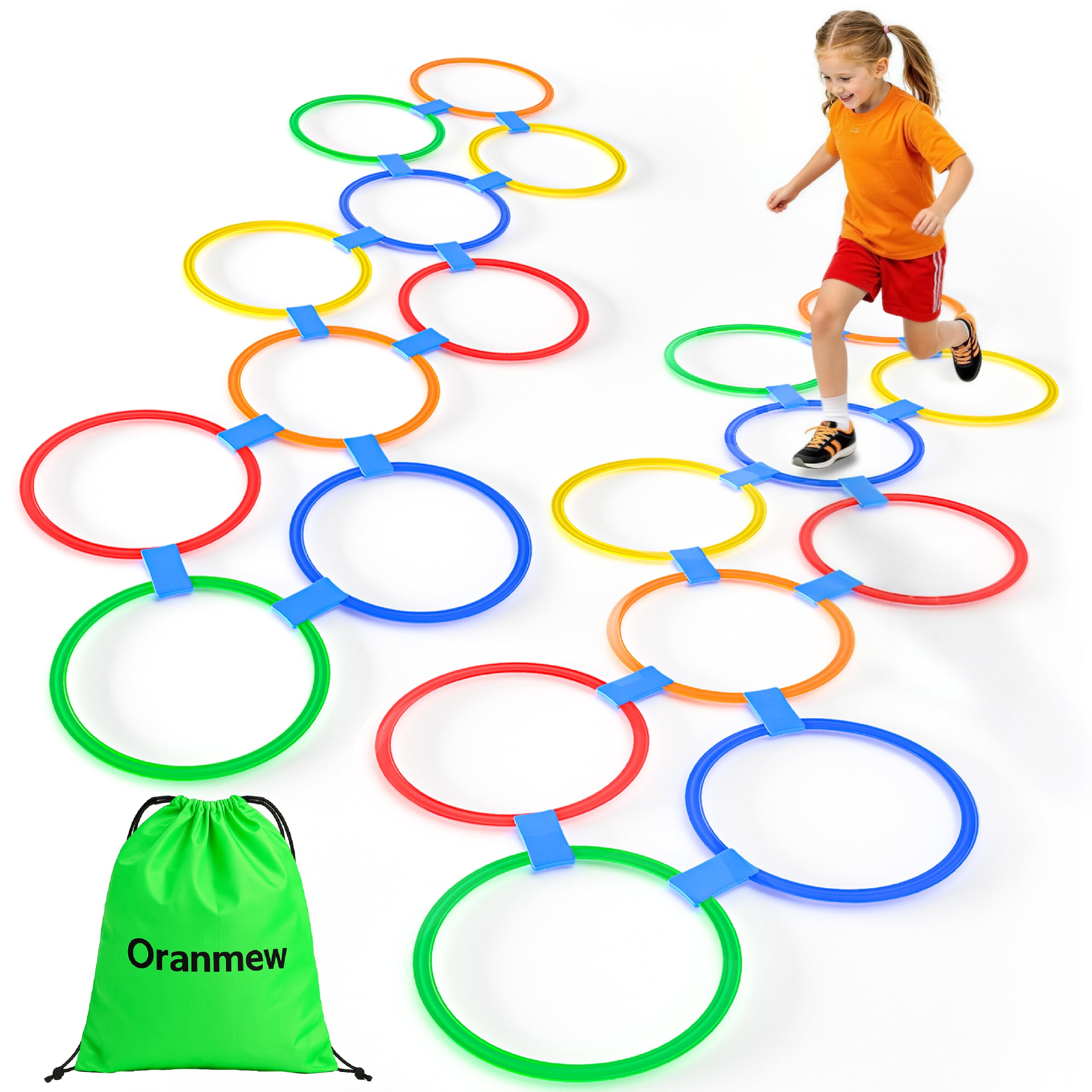 Oranmew 20Pcs 11" Hopscotch Rings, Agility Rings for Kids Obstacle Course | Stor