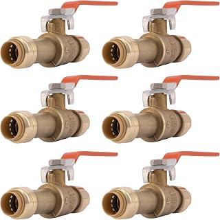 Sharkbite 1/2 Inch Slip Ball Valve, Pack of 6, Push to Connect Brass Plumbing Fitting, PEX Pipe, Copper, CPVC, PE-RT, HDPE, 24735LFZ