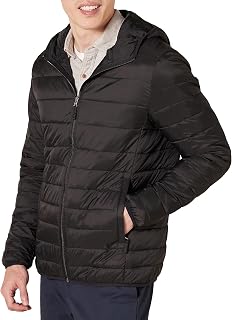 Amazon Essentials Men's Padded Jacket with Hood, Foldable, Lightweight and Rain Resistant