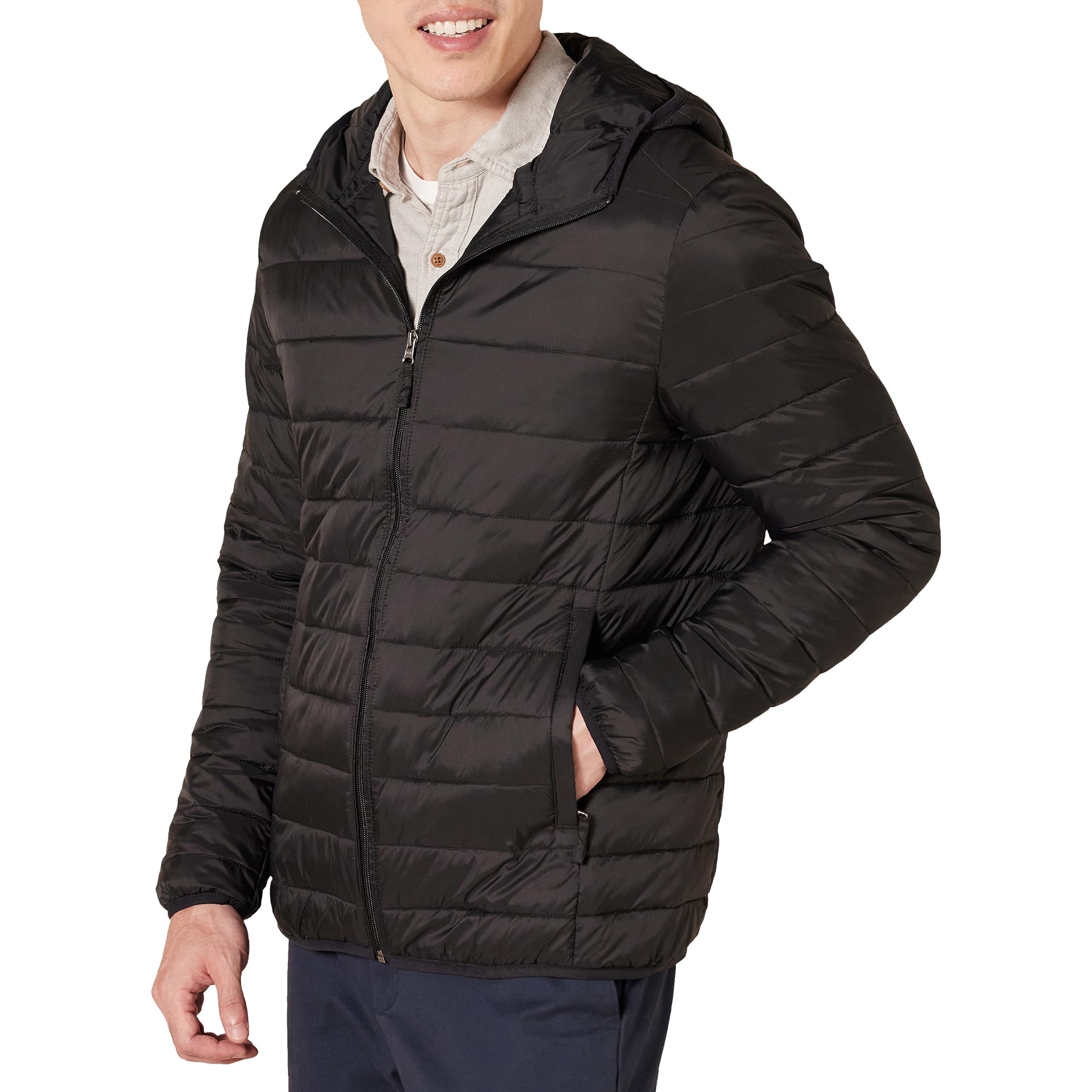Amazon Essentials Men's Lightweight Packable Water-Resistant Hooded Down Jacket