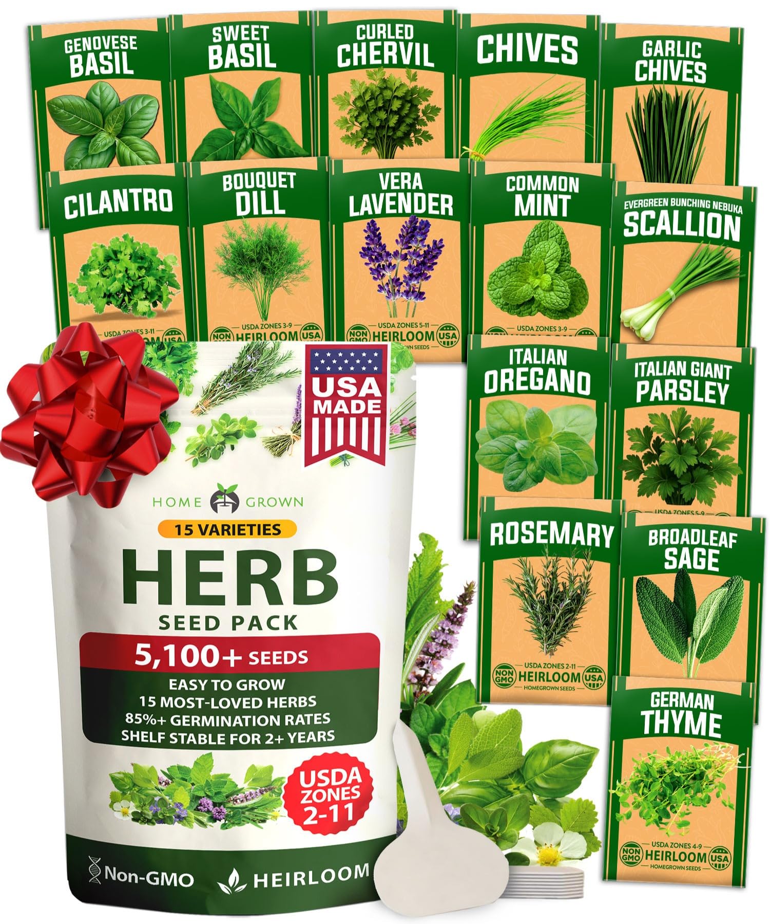 HOME GROWN 15 Herb Seed Variety Kit, 4300+ Seeds, Culinary Herb Kit