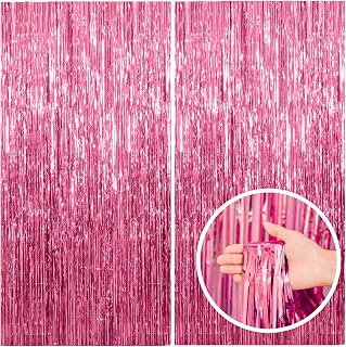 2 Pack Pink Backdrop Party Decorations Tinsel Curtain Party Backdrop Foil Fringe Birthday Decorations Photo Booth Streamer Backdrop Pink Theme Bachelorette Graduation Decor
