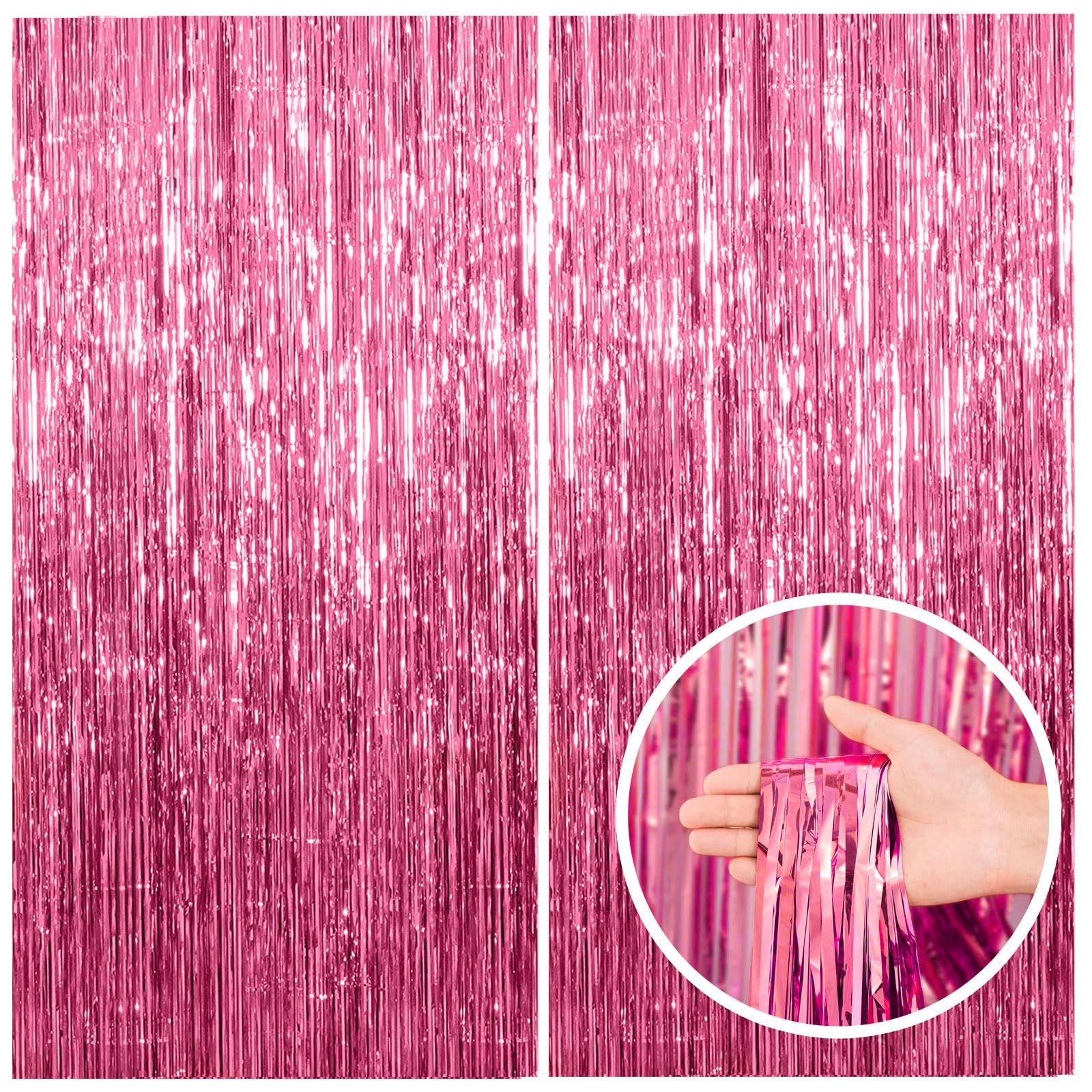 2 Pack Pink Backdrop Party Decorations Tinsel Curtain Party Backdrop Foil Fringe