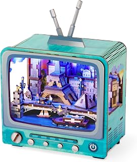Arkitec CityVision Paris Adult 3D DIY Miniature Building Kit Book Nook | 125-piece Paris cityscape in a retro TV display with color-changing LED lights for desk-shelf decor, DIY, Gift Kit, 12+Years