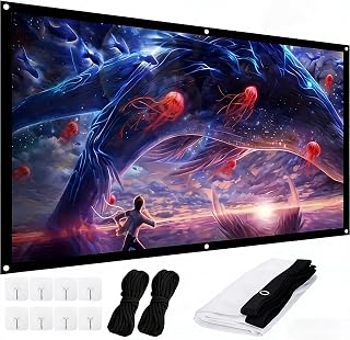 72 Inch 16:9 Projector Screen Foldable Anti-Wrinkle Portable Design with Grommet for Home Theater, Indoor and Outdoor, Projection on Both Sides