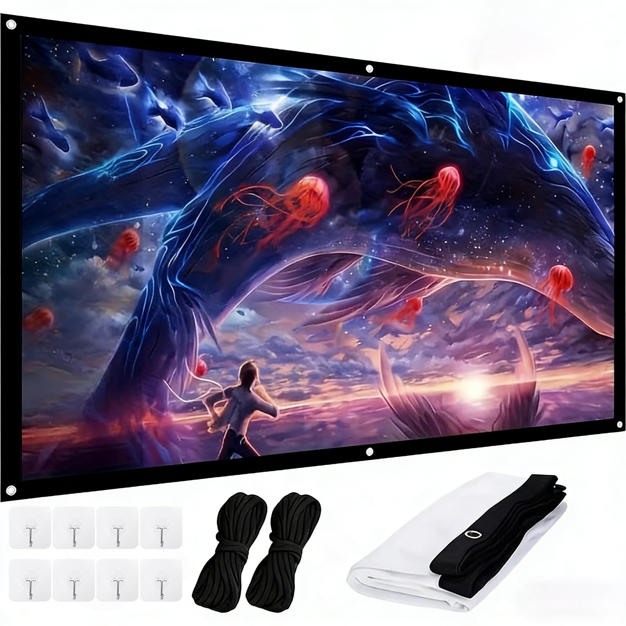 72 Inch 16:9 Projector Screen Foldable Anti-Wrinkle Portable Design with Grommet