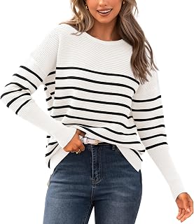 BTFBM Fall Sweaters for Women 2026 Casual Long Sleeve Sweater Striped Loose Fit Pullover Tops