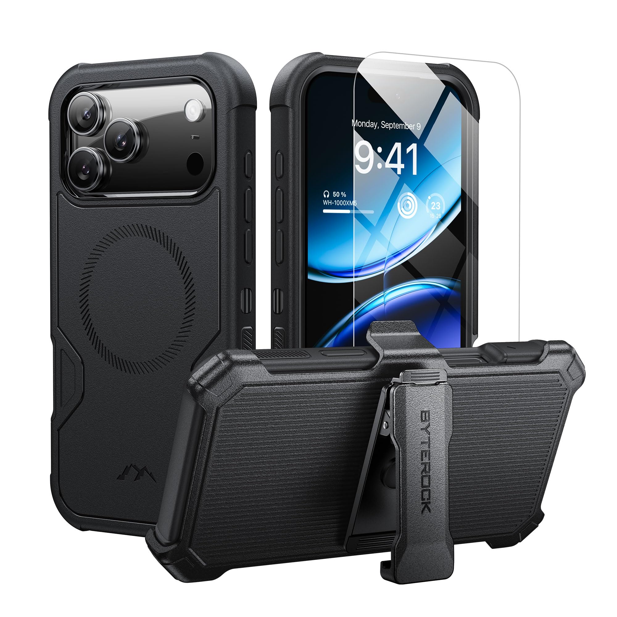 ByteRock for iPhone 17 Pro Max Case 6.9" with Belt Clip Holster, Black | Compati