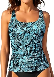 Aqua Eve Tankini Tops for Women Swimwear Top Only Tummy Control Bathing Suit Top No Bottom Modest Swim Top