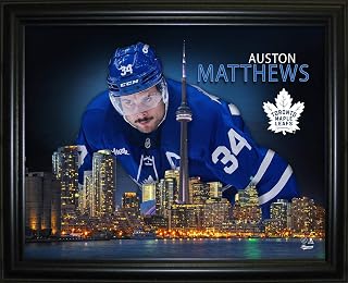 Auston Matthews 16x20 Framed Skyline Print Toronto Maple Leafs — NHL Wall Art Sports Memorabilia Licensed Glass Front Ready to Hang Handcrafted in Canada Fan Gift Home Decor Premium Quality