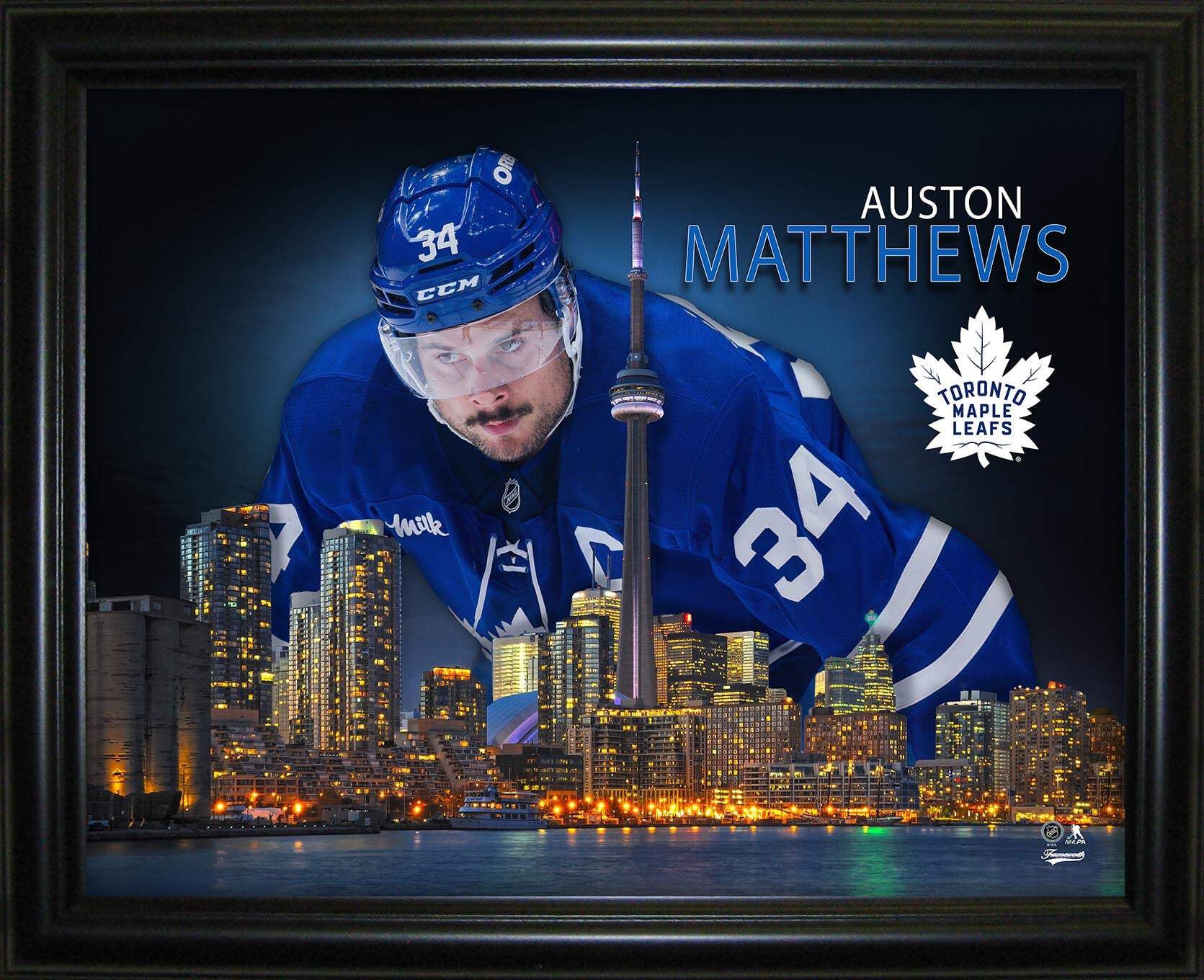 Auston Matthews 16x20 Framed Skyline Print Toronto Maple Leafs — NHL Wall Art Sp