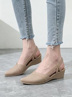 Womens Pointed Toe Slingback Low Wedge Sandals Comfortable Dress Shoes