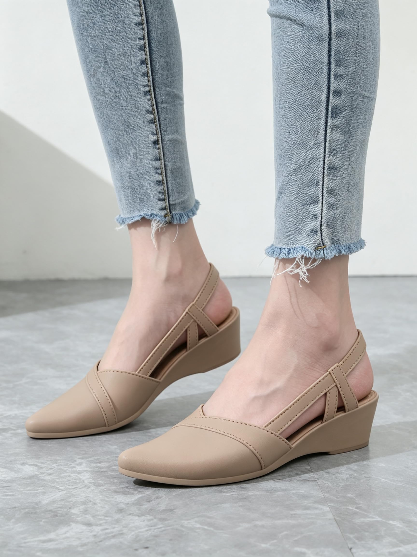 Womens Pointed Toe Slingback Low Wedge Sandals Comfortable Dress Shoes