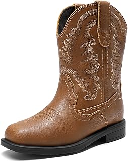 DREAM PAIRS Toddler Kids Cowboy Cowgirl Boots | for Boys Girls ,Square Toe,Mid Calf,Slip On,for Outdoor Daily,Rodeo,Party,Riding