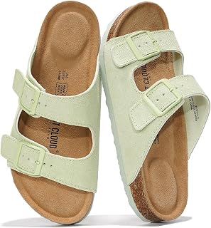 Project Cloud s Women's Flat Sandals Genuine Leather Comfortable Beach Shoes Memory Foam Holiday Shoes Women's Shoes (Santorini)