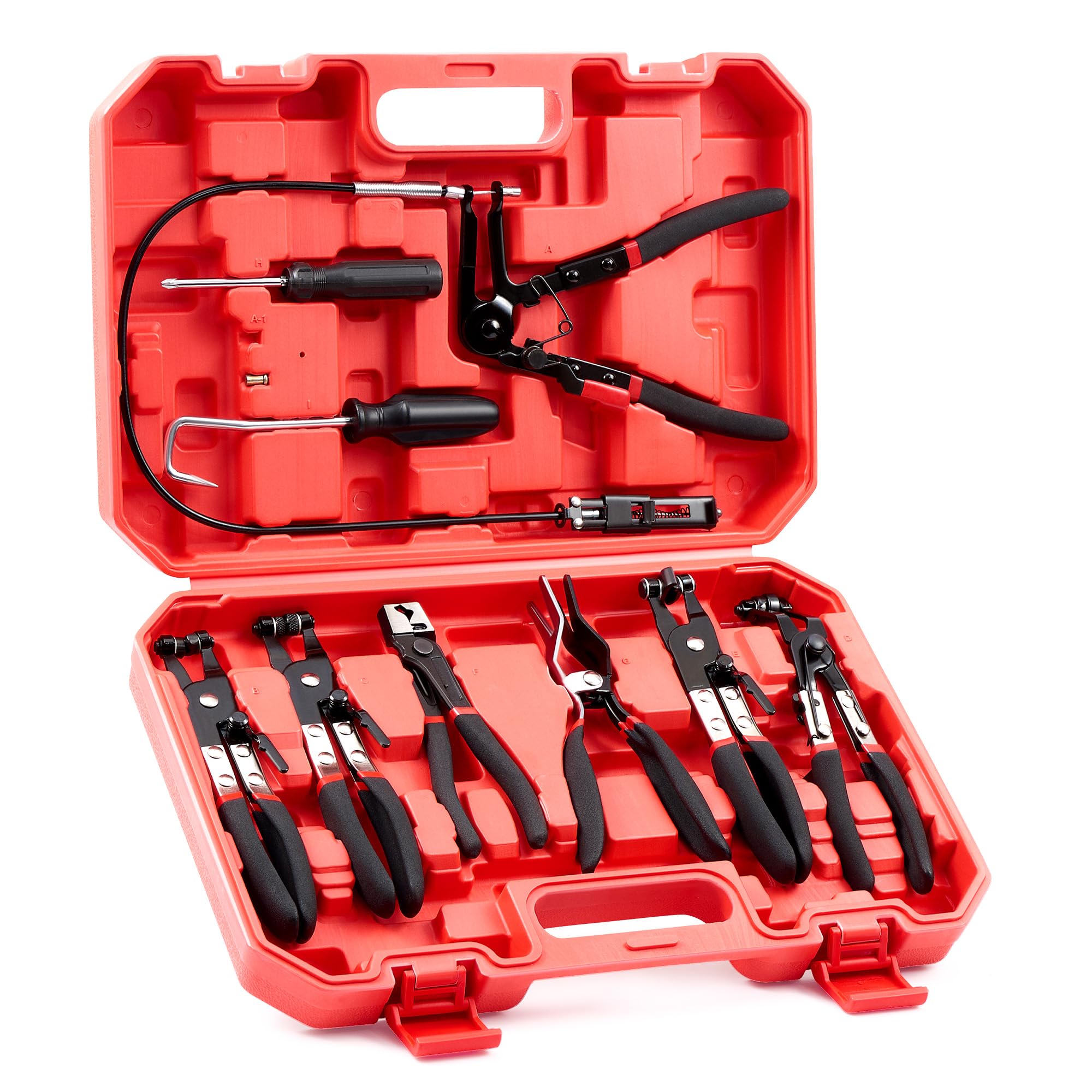 OMT Hose Clamp Pliers, 9Pc Automotive Remover Set With Flexible Wire | Locking M