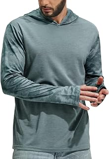 MIER Uomo UPF 50+ Protezione solare Felpa con cappuccio manica lunga SPF Pesca Escursionismo Corsa Thumbhole Camicie con cappuccio Quick Dry Leggero, Y: Verde mimetico - Con cappuccio, S