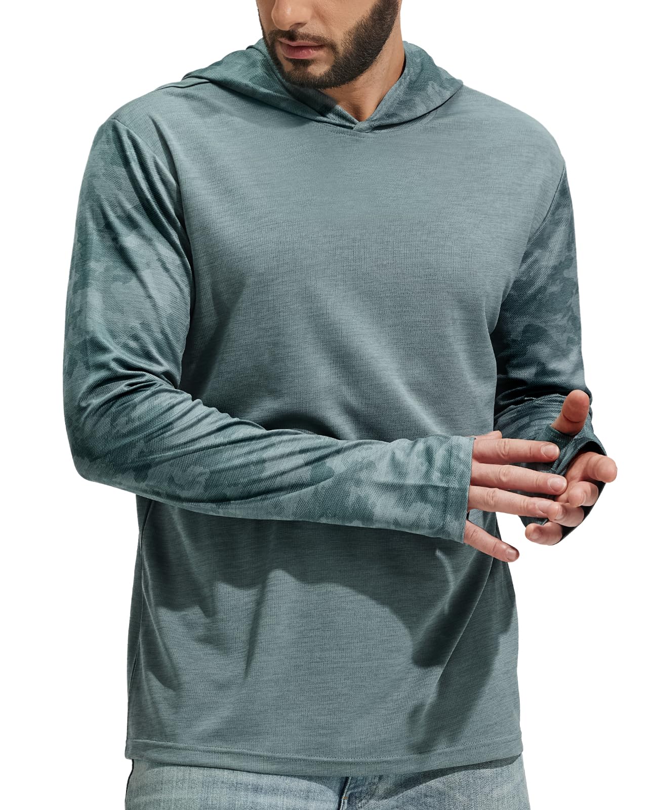 MIER Uomo UPF 50+ Protezione solare Felpa con cappuccio manica lunga SPF Pesca E