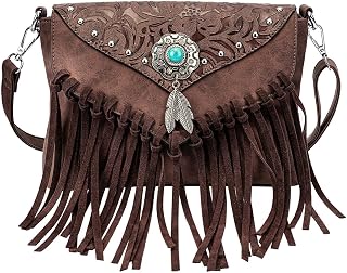 LAVAWA Small Crossbody Bags for Women Crossbody Handbag Fringe Purse Tassel Shoulder Bag Turquoise Concho Wallet