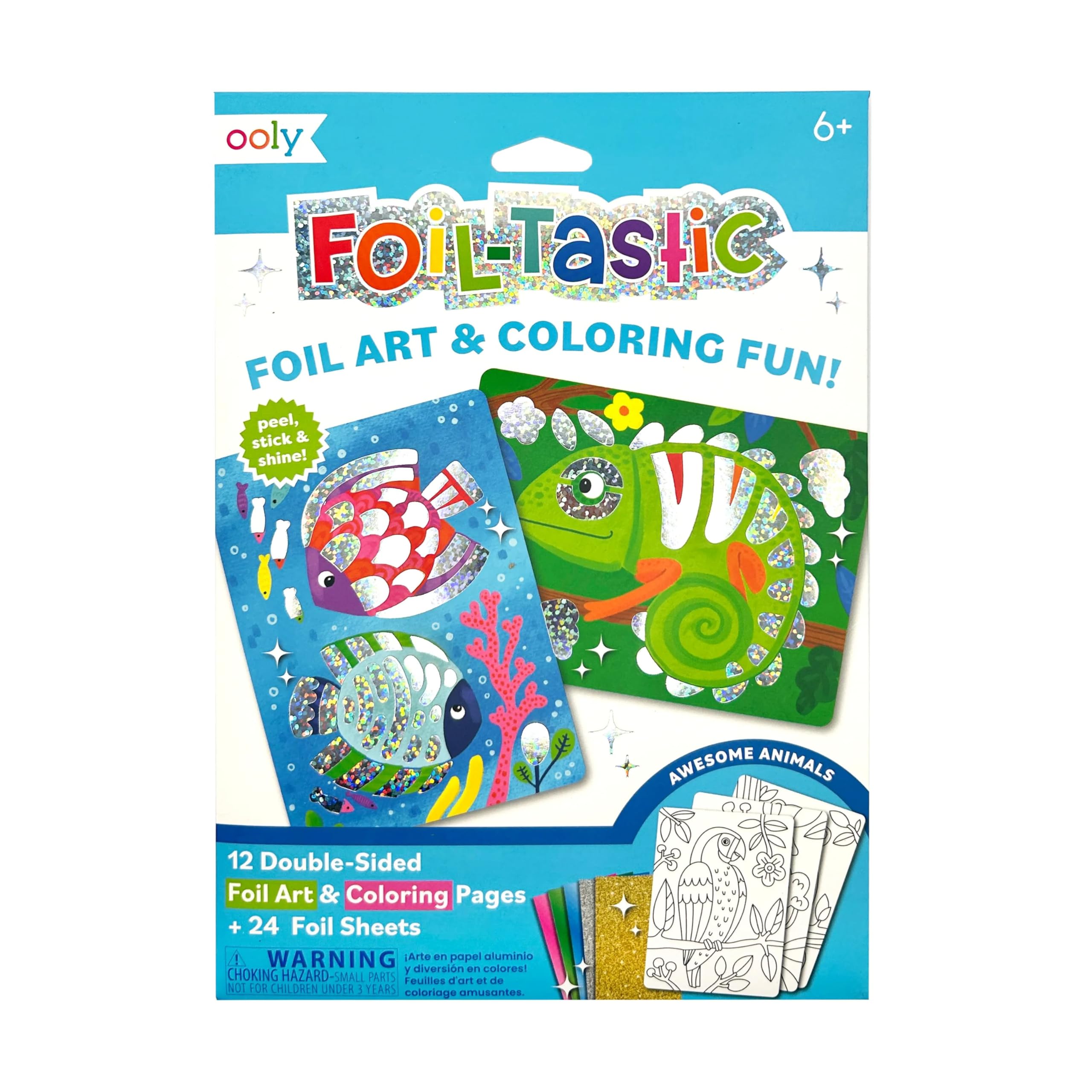 OOLY Foil Art Kit for Kids, 12 Pages & 24 Sheets – Awesome Animals | Ages 6+, 12