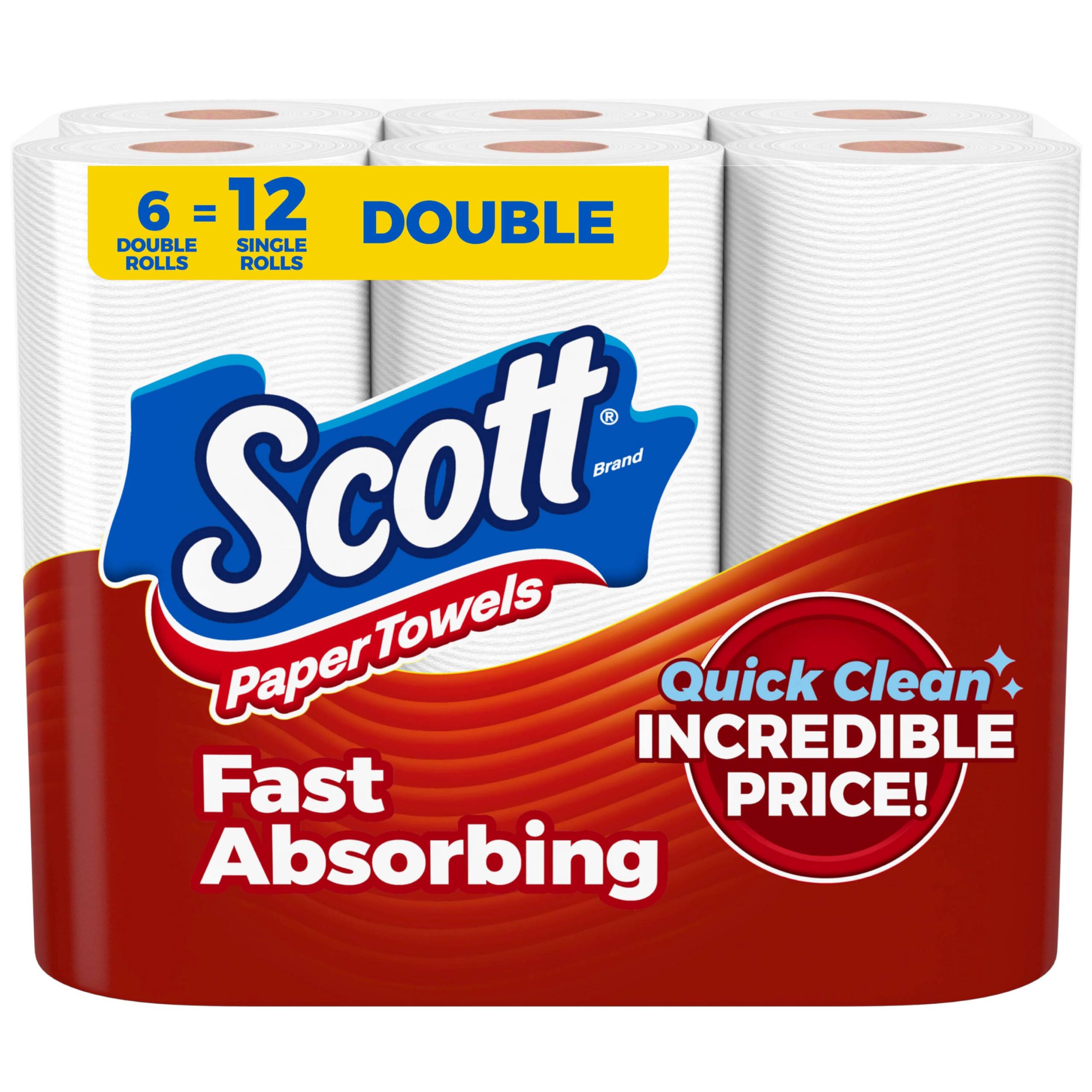 Scott Paper Towels, Choose-A-Sheet, 6 Double Rolls, 108 Sheets Per Roll | Absorb