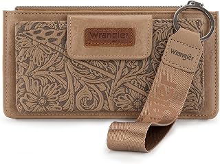 X Wrangler ウエスタンウォレット レディース カードケース&マネーオーガナイザー リストレット ウォレット ジッパーポケット付き, カーキ, 7.8 inches