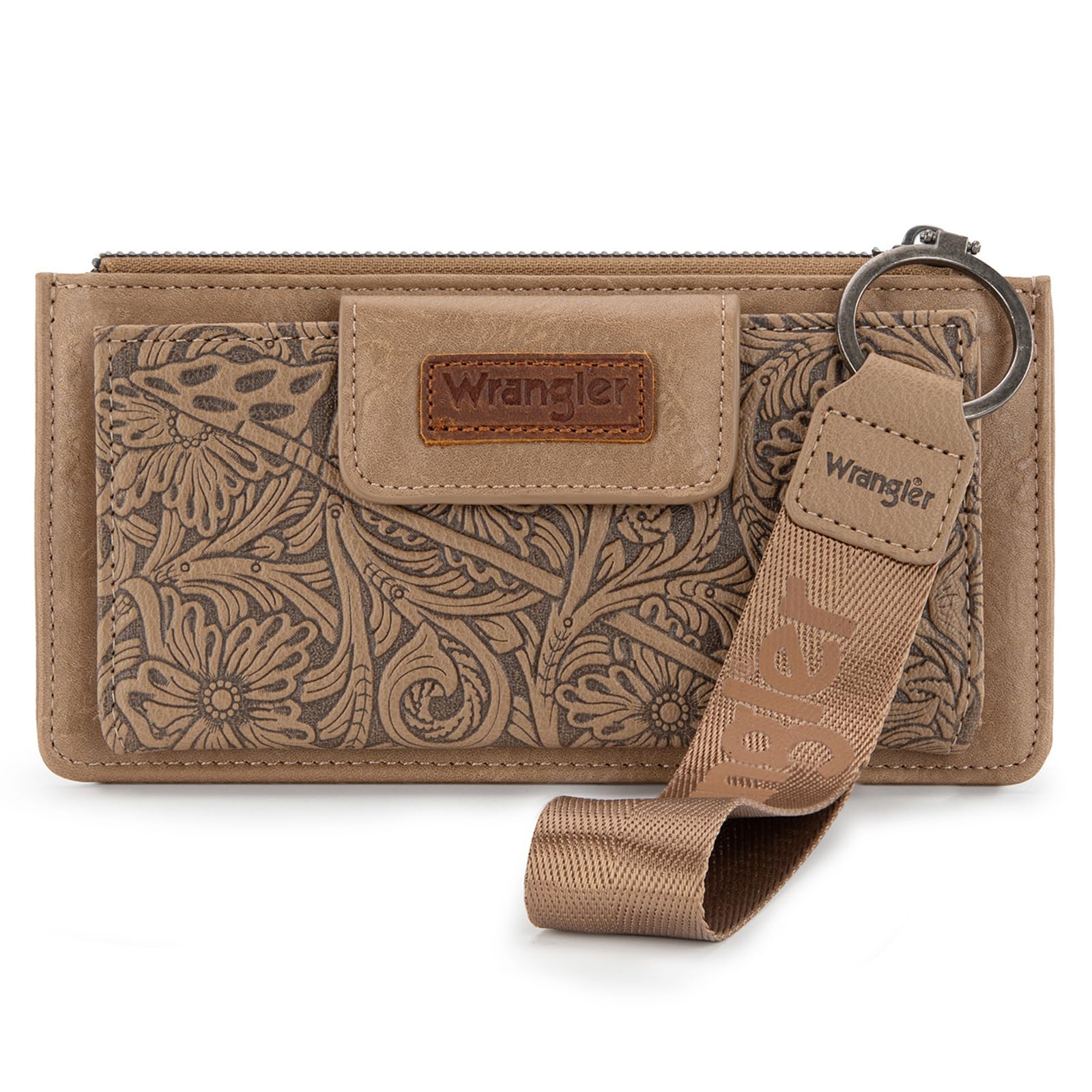 X Wrangler ウエスタンウォレット レディース カードケース&マネーオーガナイザー リストレット ウォレット ジッパーポケット付き, カーキ, 7.8 
