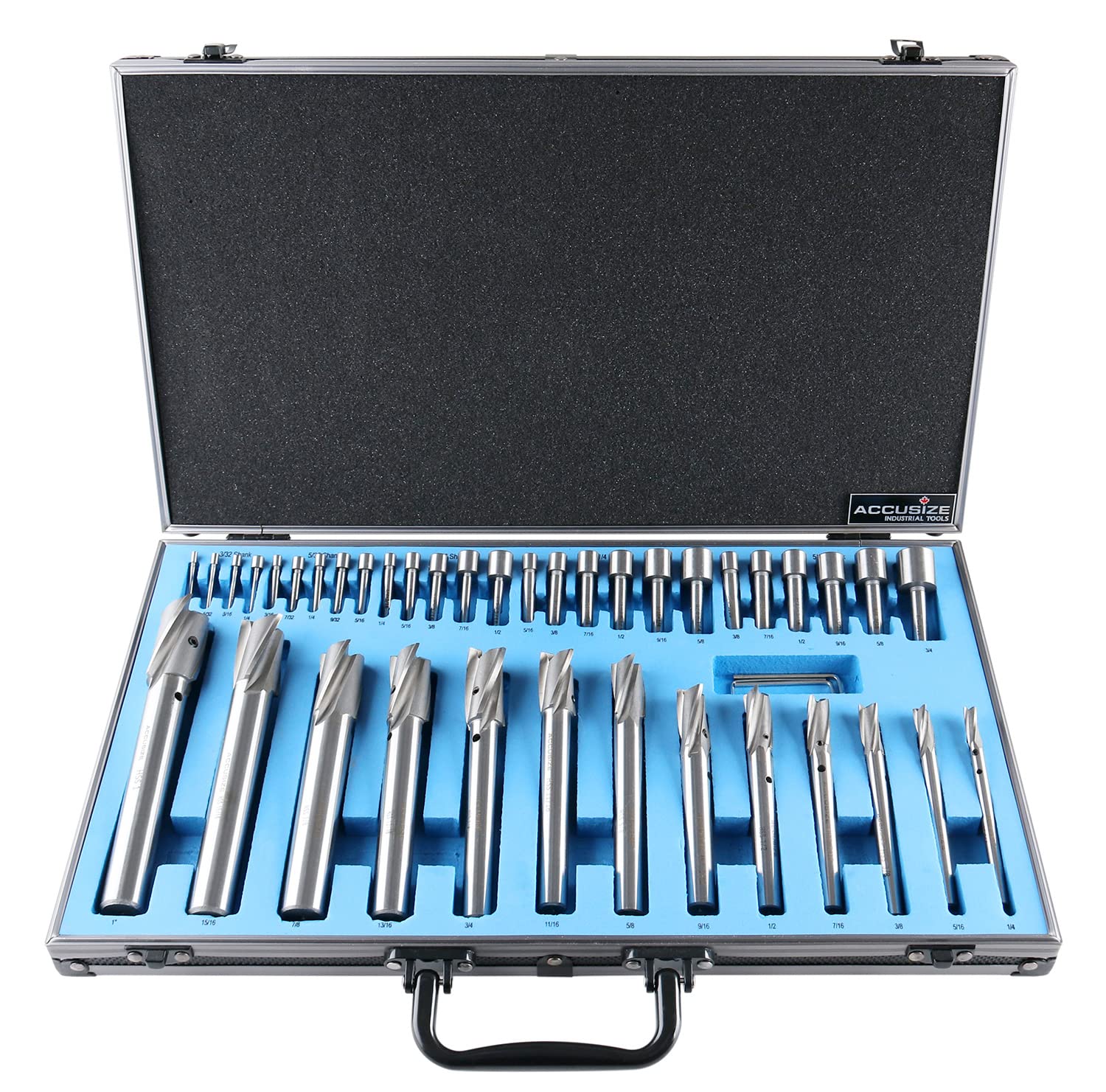 Accusize Industrial Tools 39 Pc Straight Shank H.S.S. Interchangeable Pilot Coun