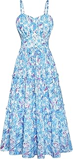 GRACE KARIN Women's Summer Floral Spaghetti Strap Ruched Tiered Casual Boho Long Maxi Dress with Pockets