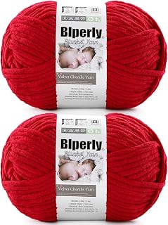 6 Super Bulky Chenille Yarn for Crocheting, Red Chunky Yarn for Crochet | 2 Pack of 142 Yds, 7 0z Fuzzy Baby Blanket Yarn for Crocheting Plush Fluffy Crochet Yarn for Knitting Amigurumi, Home Decor
