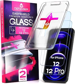 Defenslim for iPhone 12/12 Pro Screen Protector (2Pack), Easy Auto-Align Install Kit, 6.1" Tempered Glass, 9H Hardness, Ultra HD Clear, Case Friendly, EasyShield