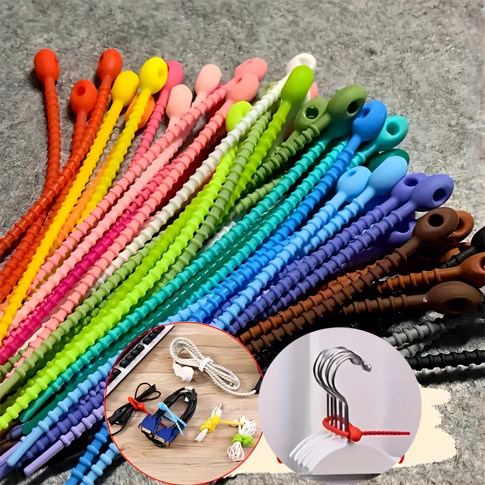 30 Pieces Silicone Cable Straps for Earphone Bundling, Reusable Cable Management