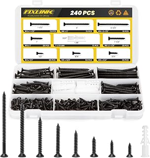 240PCS Wood Screws Assortment Kit, FIXLINK E-Coated Flat Head Screws Set | Contains Anchors and 8 Sizes (2-1/2”,2”,1-1/2”,1-1/4”,1”,3/4”,5/8”,1/2”) High Hardness Screws for Woodworking & Home Repair