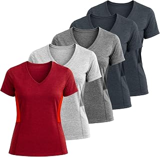 Lati Fashion 5 Pack Dry Fit Shirts for Women Workout Tops Short Sleeve V Neck Womens T Shirts for Yoga Running Pilates S-3X