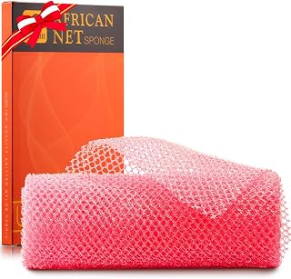 African Net Sponge African Net Long Net Bath Sponge Exfoliating Shower Body Scrubber Back Scrubber Skin Smoother,Great for Daily Use (Pink)