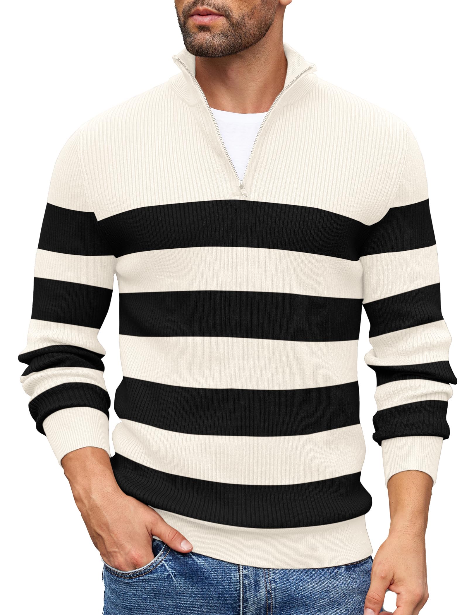 COOFANDY Sweater Men Winter Sweater Turtleneck Regular Fit Ribbed Pullover Quart