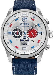 Citizen Star Wars Mens R2-D2 Eco-Drive Watch 45mm Silver-Tone Stainless Steel Case Blue Cordura® Strap with Silver-Tone Dial (CA4219-03W)
