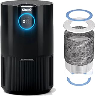 Shark Air Purifier with NanoSeal HEPA, Clean Sense IQ, Odor Lock, Filters up to 500 Sq. Ft. and 99.98% of Airborne Particles, 0.1–0.2 Microns, For Small Bedroom/Office, Charcoal Grey, HP100 (Renewed)