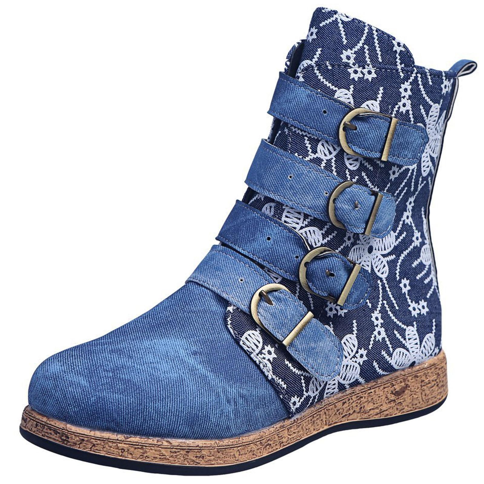 Ulalaza Women's Boots Western Cowboy Boots Mid Calf Cowgirl Boots Block Chunky H