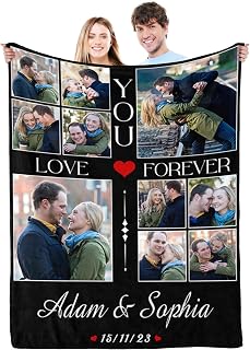 Personalized Couple Gifts: Custom Photos & Names Blanket for Him & Her - I Love You for Wife & Husband - Birthday, Christmas, Valentine