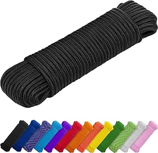 TECEUM Utility Diamond Braided Rope – 1/4” & 3/8” – 90 FT | 150 FT – Black | Utility Rope – Camping, Crafting, Flag Pole, Indoor & Outdoor – Polypropylene Nylon Poly Lightweight Diamond Braided Cord