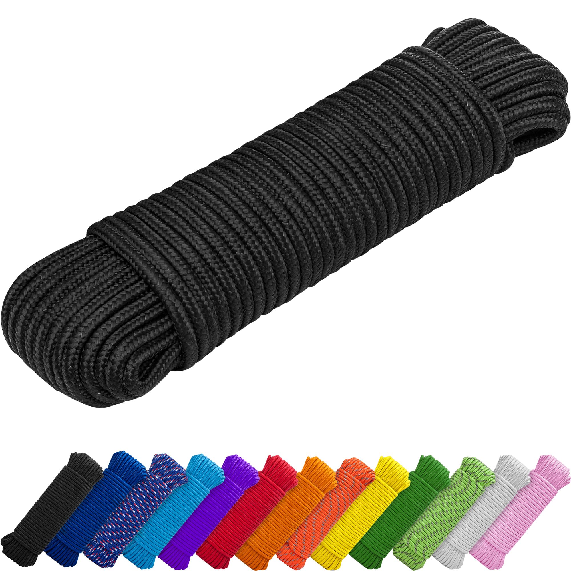 TECEUM Utility Diamond Braided Rope – 1/4” & 3/8” – 90 FT | 150 FT – Black | Uti