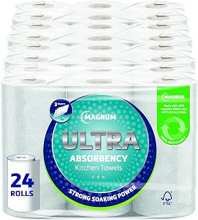 Magnum Ultra Absorbency Kitchen Roll - Strong and Durable Bulk Pack (4 x 6 Rolls, Total 24 Rolls)