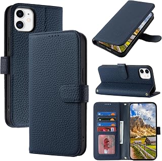 SailorTech Case for iPhone 12 Pro/12 Genuine Leather with Wallet Card Slot, Flip Folio Book with Kickstand Magnetic Cover Leather Protective Shockproof Phone Cover for iPhone 12 Pro Purse Case- Blue