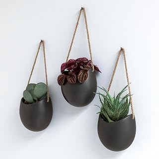 Kazai. Wall Planters -Ellie- | Ceramic Hanging Planters | 3 Pieces | Wall Decor for Indoors, Balconies and Gardens | Graphite (Matte)