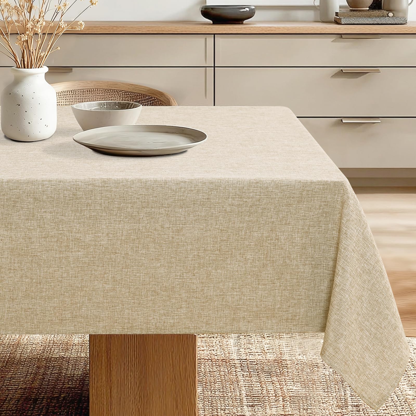JIUZHEN 54 x 80 Inch Faux Linen Rectangle Tablecloth - Wrinkle and Stain Resista