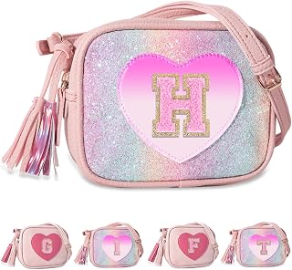 Birthday Gifts for 2 3 4 5 6 7 8 9 10 Year Old Girl,Cute Little Girl Purse Toddler Purse for Kids Wallet,Small Initial Shoulder Crossbody Bag,Personalized Christmas Gift for Daughter Baby(Rainbow,H)